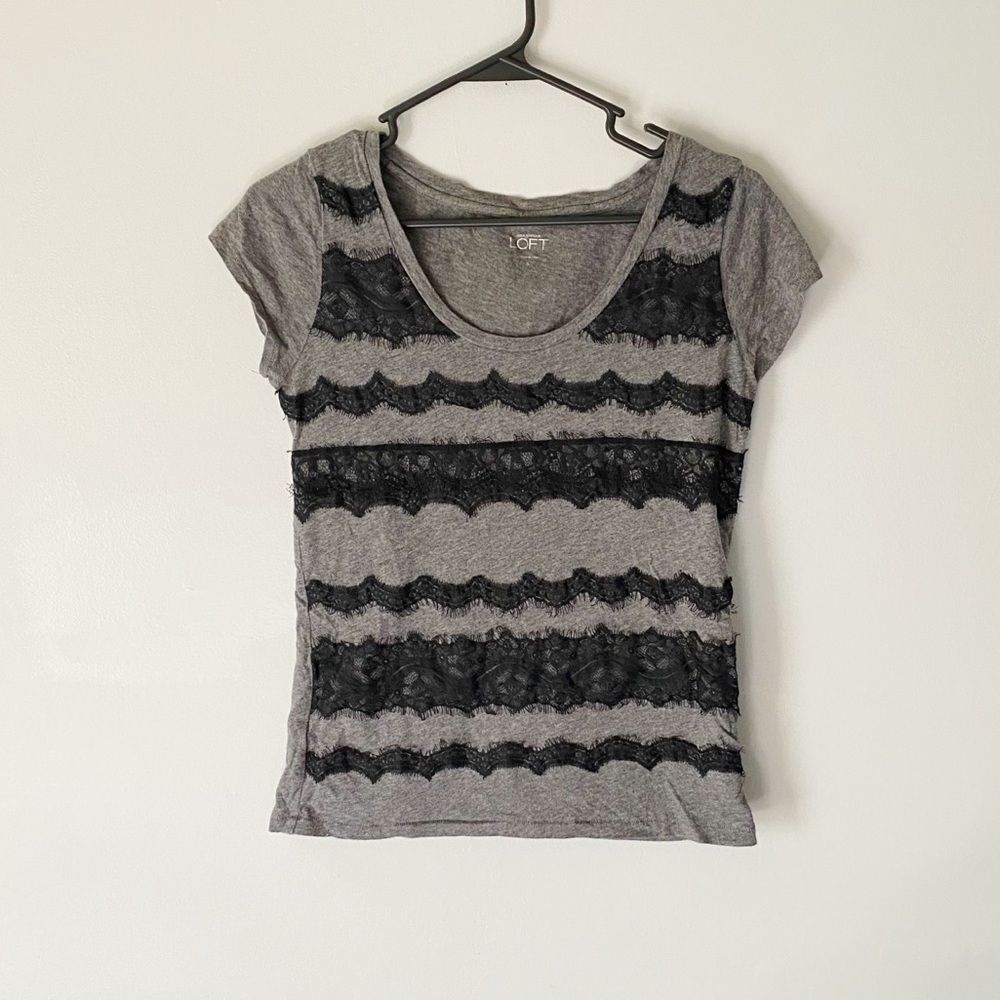 LOFT Gray And Black Lace Top